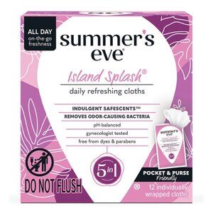 Summers Eve Island Splash Cloths 12ct Individually Wrapped Feminine Wipes Travel